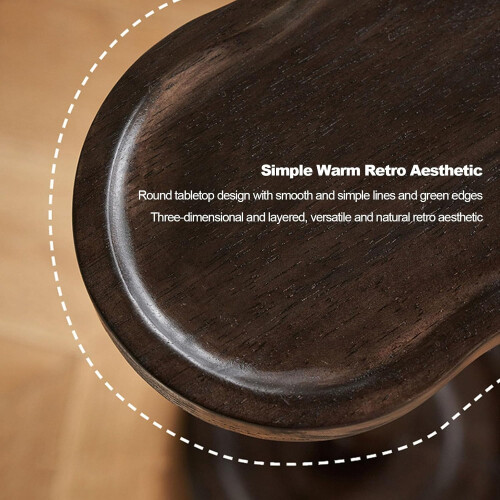 Small Drink Pedestal Side Table Solid Wood Retro Round Table With Spherical Roman Columns Mini Table For Spaces Black 1