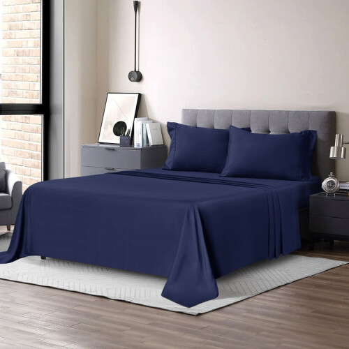 (King) 100% Egyptian Cotton Flat Sheets Navy Blue Hotel Quality Flat Bedsheets 1