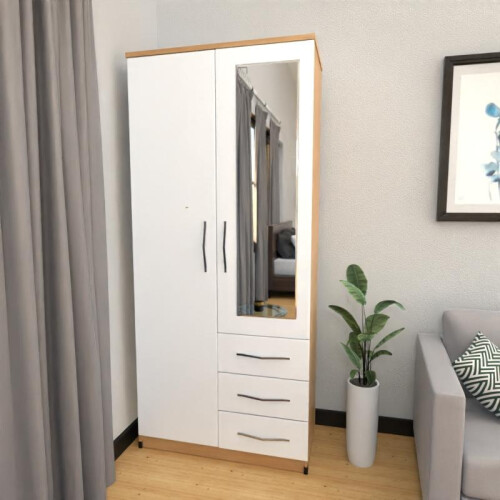 2 Door Mirrored Wardrobe 78cm, Ready to use