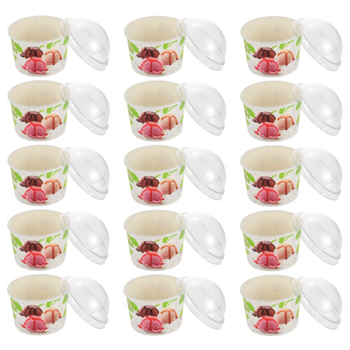 100Sets Einweg Papier Eisbecher Mit PP Deckel Für Café Und Restaurant
