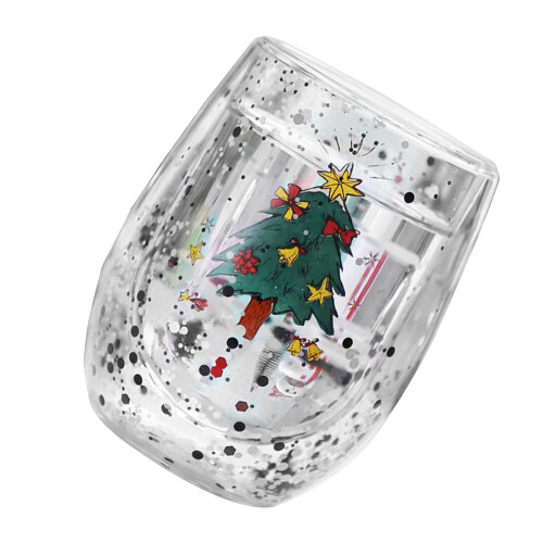 Seasonal Double Walled Beverage Glass Drinking Cup-Star tree