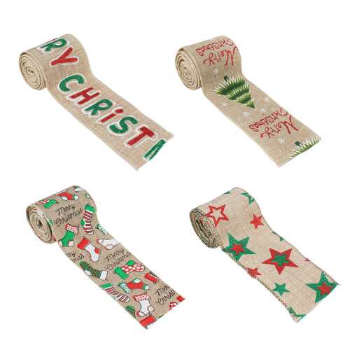 Christmas Printed Ribbon Burlap Decorative-Pentagonal star 1