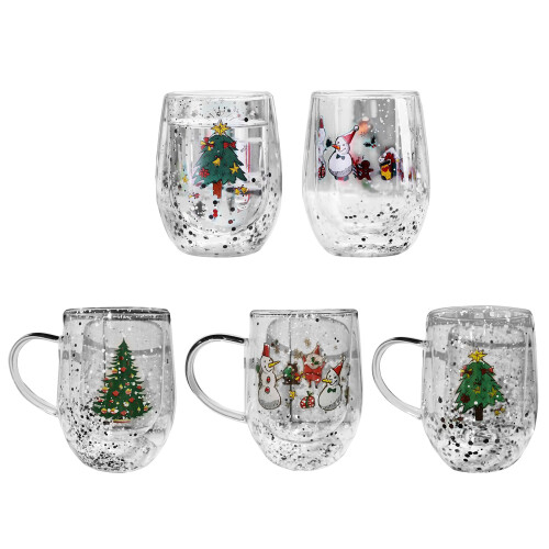Seasonal Double Walled Beverage Glass Drinking Cup-Star tree 1
