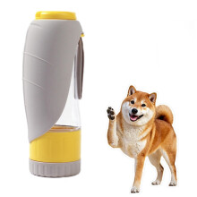 Dog Water Bottle 330ml Portable Dog Dispenser With Foldable Bowl 360 Degree Leakproof For Walking Outdoor Grayish Yellow