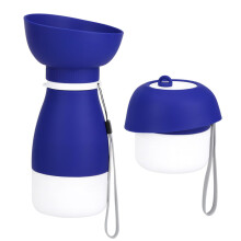 2-in-1 Foldable Dog Water Bottle Food Container 600ml Portable Pet Dispenser With Bowl, Leakproof Valve, BPA-Free, Blue