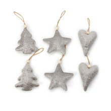 Christmas Gold Velvet Cloth Pendants 6 Pcs Love Heart Star-Gray