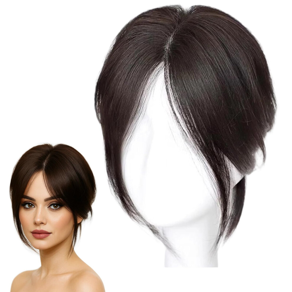 Unisex Brown Hair Toppers For Thinning Real Hair With Bangs For Women, Light Hair Topper, Natural Hairline, Slight Hair Loss