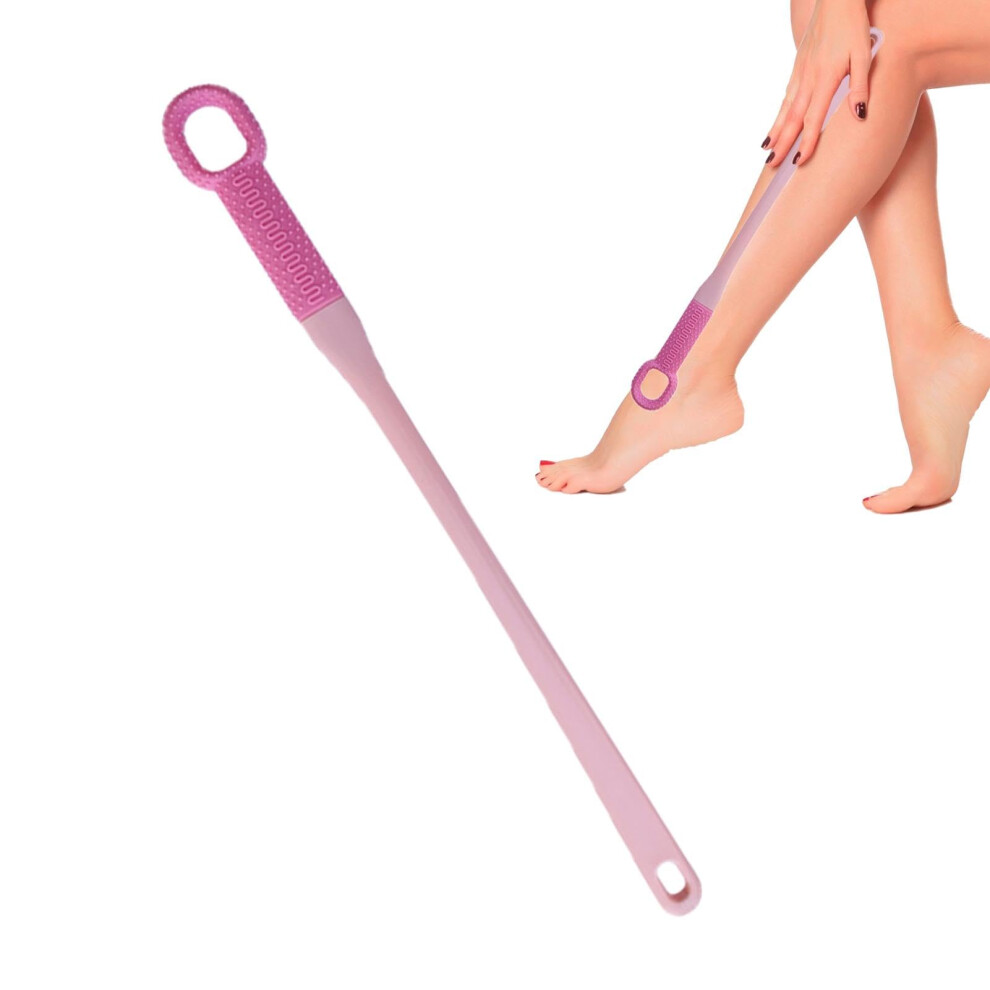 Pink Toe Scrubber Long-Handle Soft Skin Exfoliation Lotion Applicator Silicone Bristles For Cleaning Between Toes