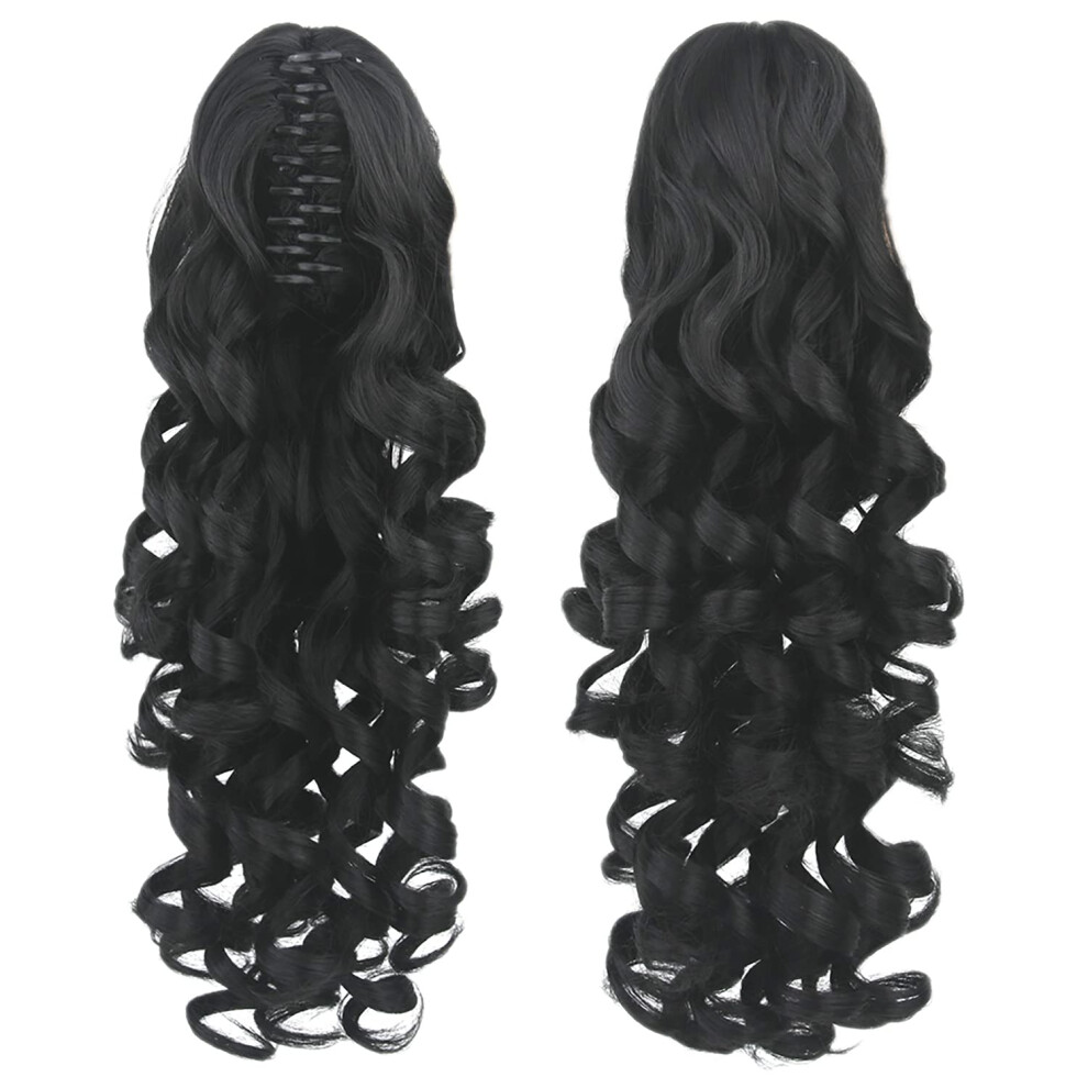 Unisex Black Long Curly Claw Pony Tail Clip On Hair Extension Pony Tail Hair Piece Clip In Ponytail Extension 1B