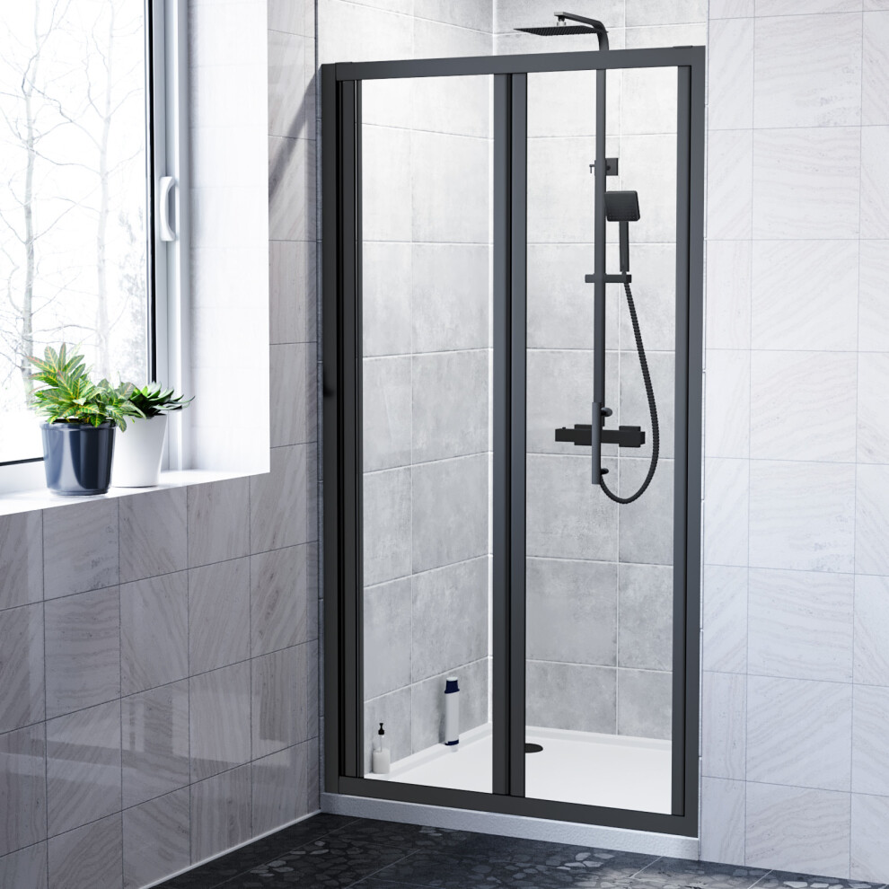 Nes Home Kim 1000 Matte Black Walk In Bi Folding Shower Tempered Glass Door Screen Panel