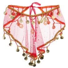 Voile Tribal Rouge À Pompons Pour Danse Et Soirée Déguisée