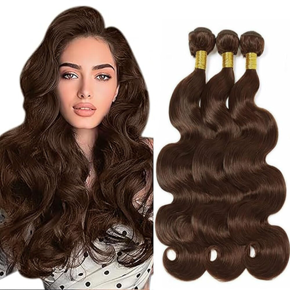 Unisex Brown #4 Dark Bundles Body Wave Weave - 3 Bundles, 300G, 14/16/18 Inch, Brazilian Virgin Remy Double Weft