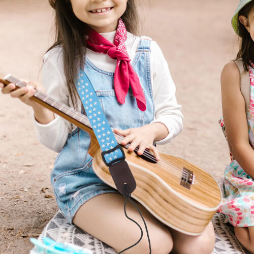 Correa Ajustable De Para Ukelele Con Cabecera De Cuero Azul 2