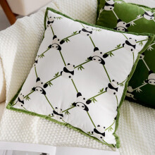 18x18 Inches Velvet Throw Pillow Covers Panda Plush 3D Embroidered Pillowcase 4-Piece Set Grid White For Home Decor