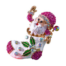 Delicate Santa Claus for Rhinestone Brooch Christmas-Rose red