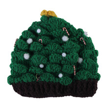 Christmas Tree Hat Knitted Crochet-Grass green white fu child