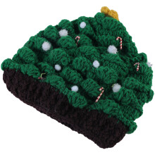 Christmas Tree Hat Knitted Crochet-Grass green white fu aldult