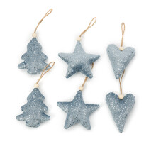 Christmas Gold Velvet Cloth Pendants 6 Pcs Love Heart Star-Blue