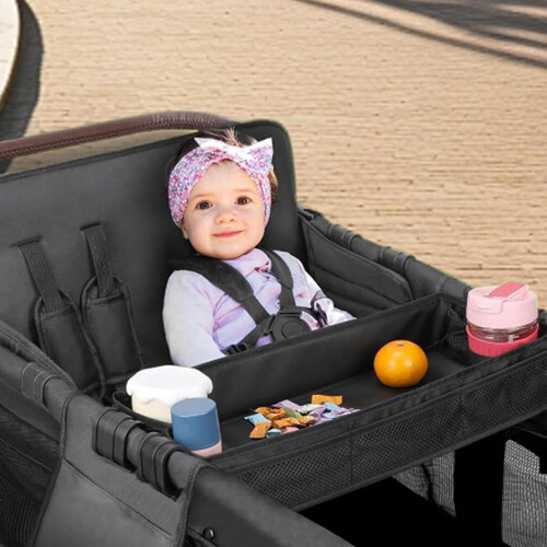 Stroller Snack Tray Pram Food Tray With Cup Holders, Universal Fit For Strollers, Multi Function Stroller Organizer 1