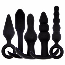 Butt Plugs 5-Pack Soft Silicone Anal Beads Plug Set Kit Black For Women And Men