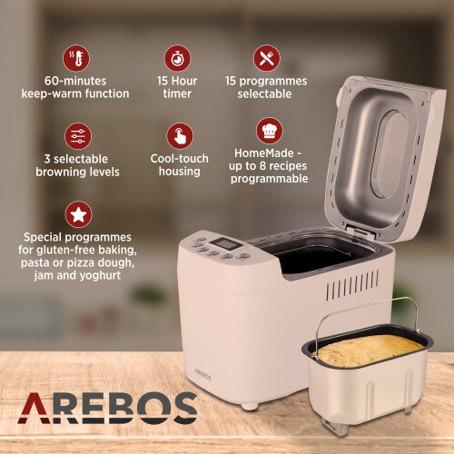 AREBOS AREBOS Bread Maker 1500g | 15 programs | LCD Display | 850 W | White 2