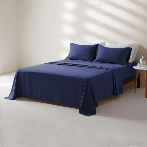 (Double) 100% Egyptian Cotton Flat Sheets Navy Blue Hotel Quality Flat Bedsheets 2