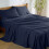 (Single) 100% Egyptian Cotton Flat Sheets Navy Blue Hotel Quality Flat Bedsheets 10