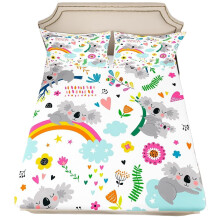 Tropical Animals Fitted Sheet Koala And Sloth Motif 90x200 Cm Bed Sheet Set For Girls And Boys C2 90x200+75x50x1