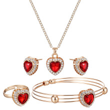1Set Red Heart Shaped Jewelry Set Durable Necklace Earrings Bracelet