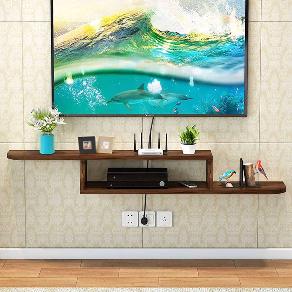 Floating Tv Stand Cabinet Walnut 120 Cm Solid Wood Multilayer Board Tv Console For Living Room Wifi Router Shelf 9016109530974