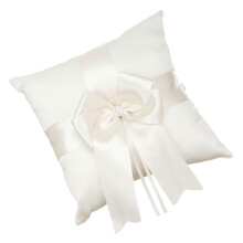 Elegant Wedding Ring Pillow Bowknot Decor Satin White 8x8 Inch Ring Cushion For Engagements Proposals And Weddings