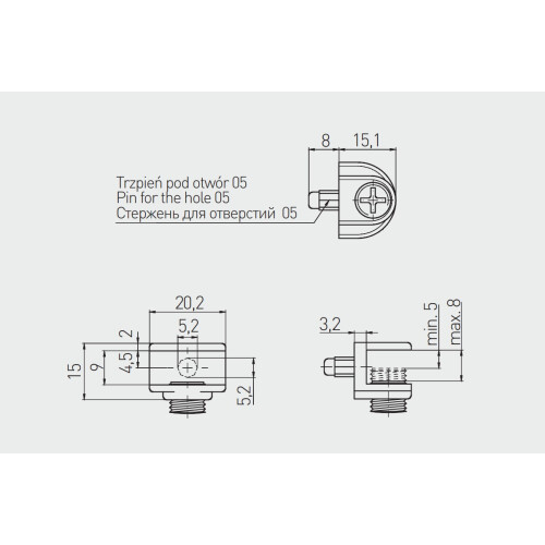 GTV 2 pcs Glass shelf bracket with Pin for panel 4-8mm 1