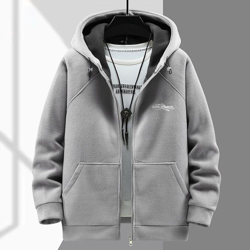 (grey, 11XL) Autumn Winter Thickened Fleece Coat For Men's Trendy Fatty Hooded Plus Size Warm Fleece Jacket Fat Guy 190kg 12xl 11xl 10xl-image-OPC-PMC2KBC-NEW