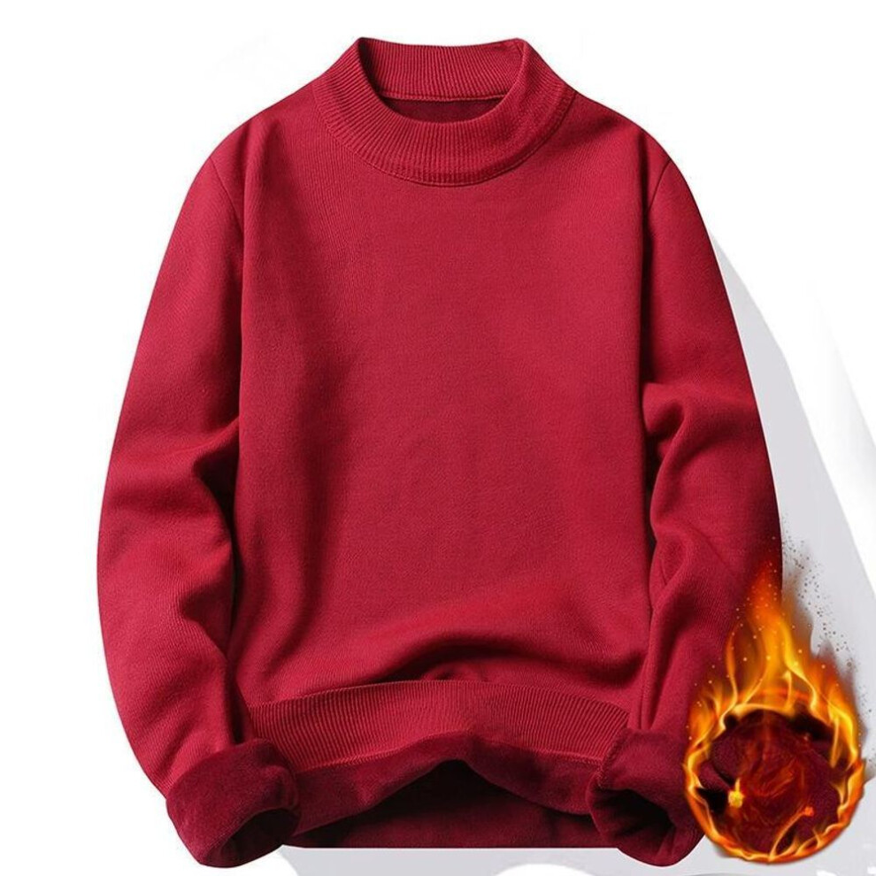 (red, XL) Autumn And Winter Men's Thick Half High Neck Velvet Sweater Solid Color Middle Neck Knitted Sweater Trendy Korean Version Men's Primer-image-OPC-PMC2P9Q-NEW