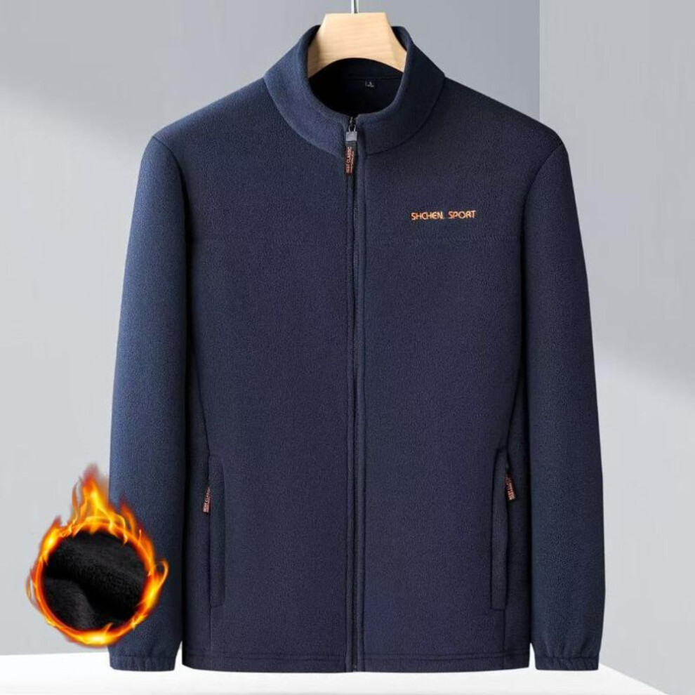(navy blue, XL) Autumn And Winter Polar Fleece Jacket Tops Men's Jackets Stand-up Collar Men's Fleece Plus Velvet-image-OPC-PMC2QXQ-NEW