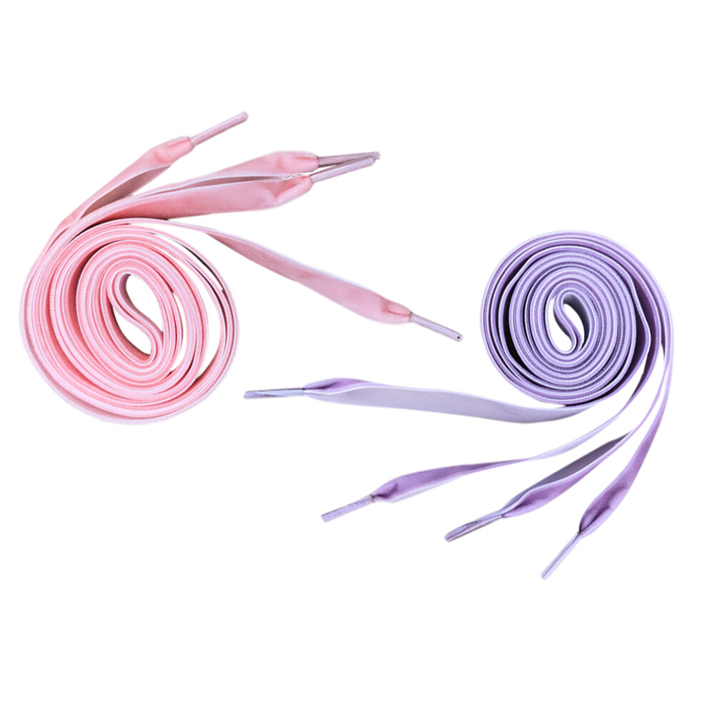 2 Paar 1,6 Cm Platte Schoenveters 120 Cm (Paars + Roze)-image