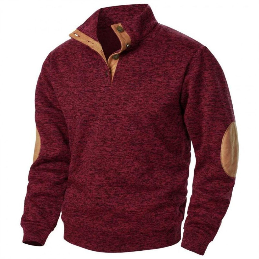 (wine red, L) Men's Stand Up Collar Sweatshirt Jacket, Men's Knitted Joint Splicing Casual Jacquard Cardigan Sweatshirt-image-OPC-PMC2WR6-NEW