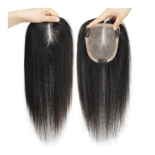 Hair Toppers Real Human Hair Mono Base 5x5 18 Inch Natural Black Thinning Crown Wide Parting Lightweight Can Be Curled