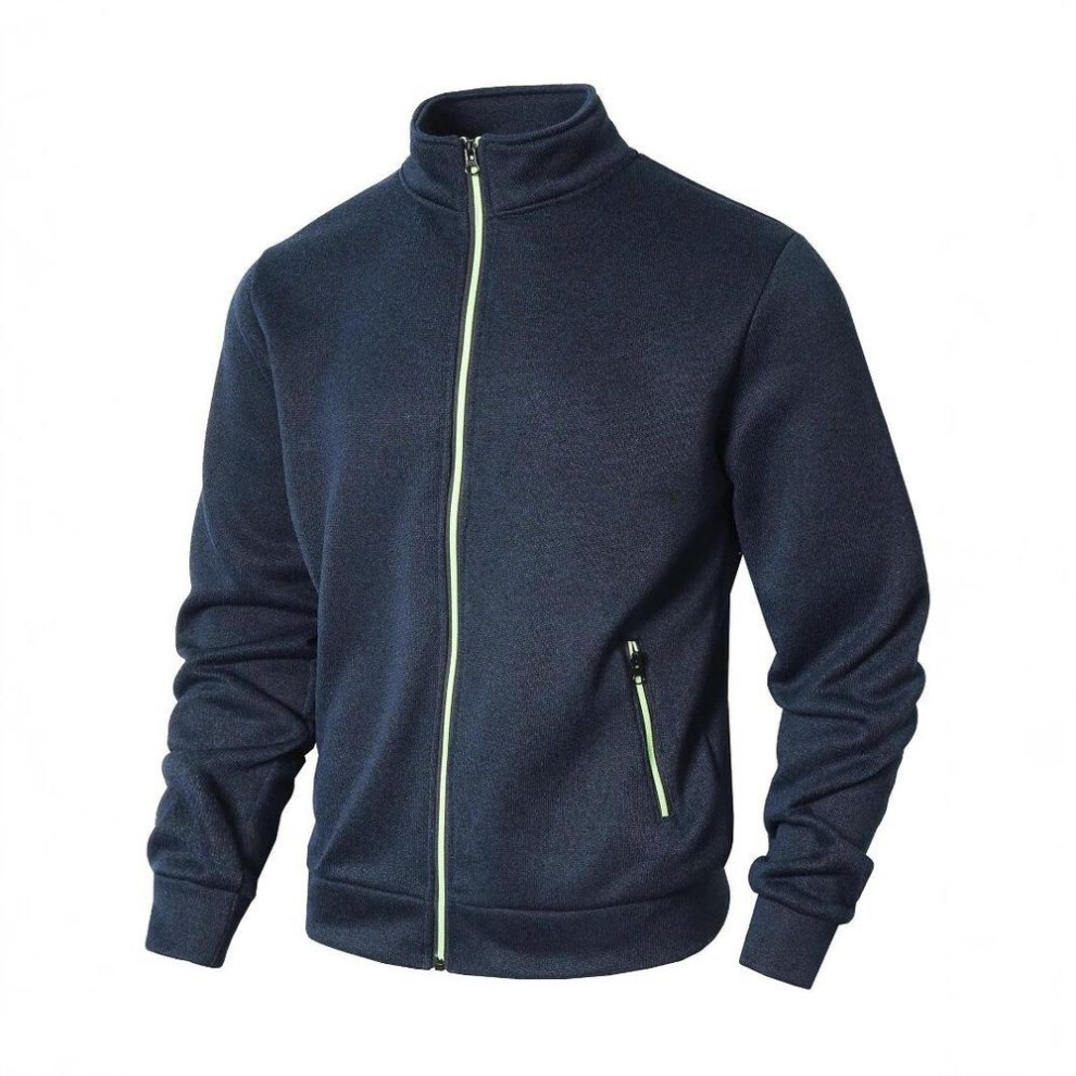 (navy blue, XXL) Men's Stand Collar Sweatshirts Casual Zipper Cardigan Jacket Outdoor Long Sleeve Solid Color Pullover Lightweight Streetwear-image-OPC-PMC2Y8Y-NEW
