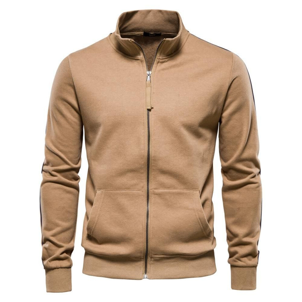 (khaki, S) Mens Cotton-blend Solid Zip Up Sweatshirts Casual Sport Cardigan Jacket Sweatshirt For Men-image-OPC-PMC2YH6-NEW