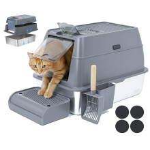 IGAD XXL Stainless Steel Cat Litter Box. High Sides, Non-Stick, Easy Clean, Odour Control, Removable Lid & Scoop (Grey)