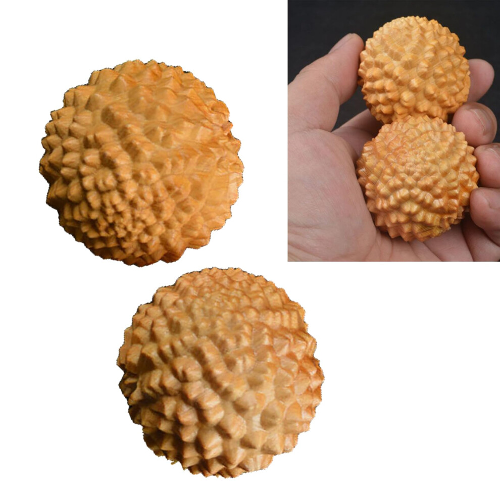 Wooden Hand Massage Balls Spiky Textured Cypress Wood Palm Exercise Portable Size Improves Flexibility