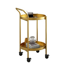 Metal Bar Cart Round Mini Drinks Trolley With Wheels, Beverage Rolling Cart, Side Table And Serving Rack, 2-Tier Gold