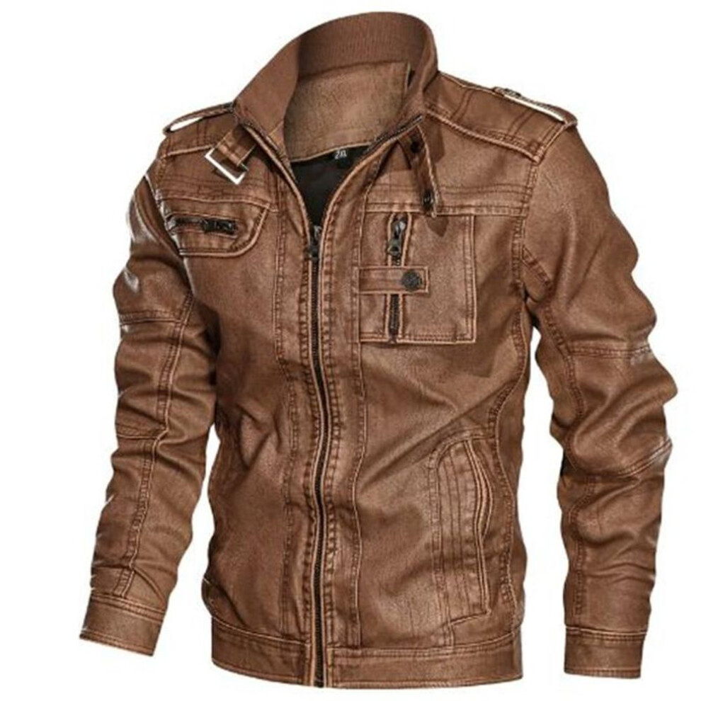 (brown, XXXXL) Autumn  Men's Motorcycle Windproof Jacket Men's  Versatile Casual Leather Jacket-image-OPC-PMC5SVD-NEW