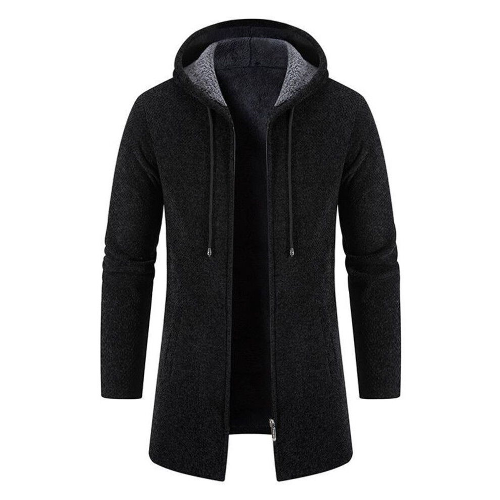 (black, 4XL) Men's Fall And Winter Mid-length Loose Hooded Sweatshirt Casual Knitted Jacket-image-OPC-PMC5WG7-NEW