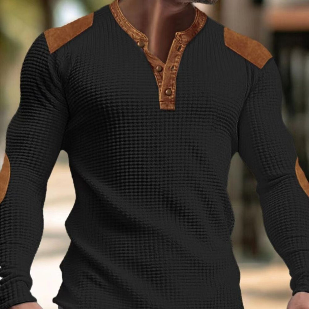 (black, M) Men's Spring And Autumn Men's Stand-up Collar Polo Shirt Casual Sports Long-sleeved Henley Shirt-image-OPC-PMC5WJX-NEW