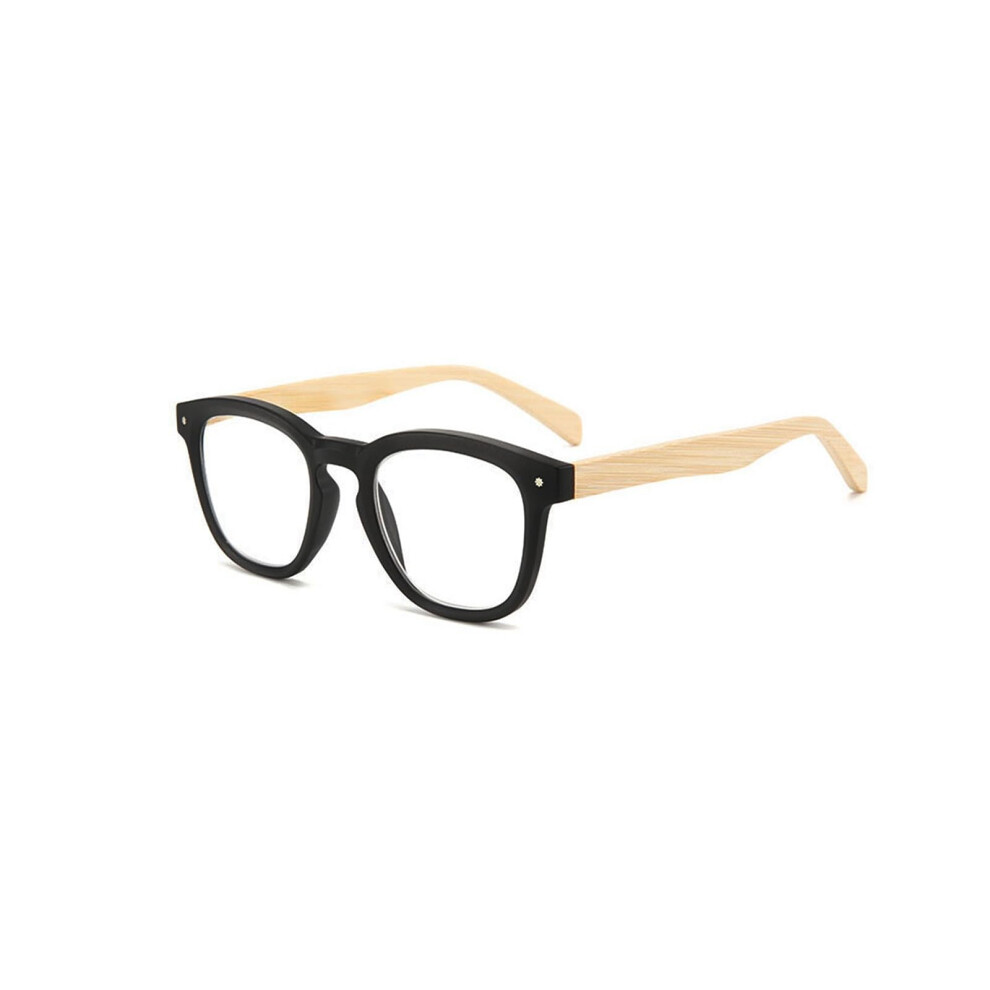 Black Fashion Reading Glasses Unisex Wooden Temple Eyeglasses 1.0X Magnification Anti Eyestrain