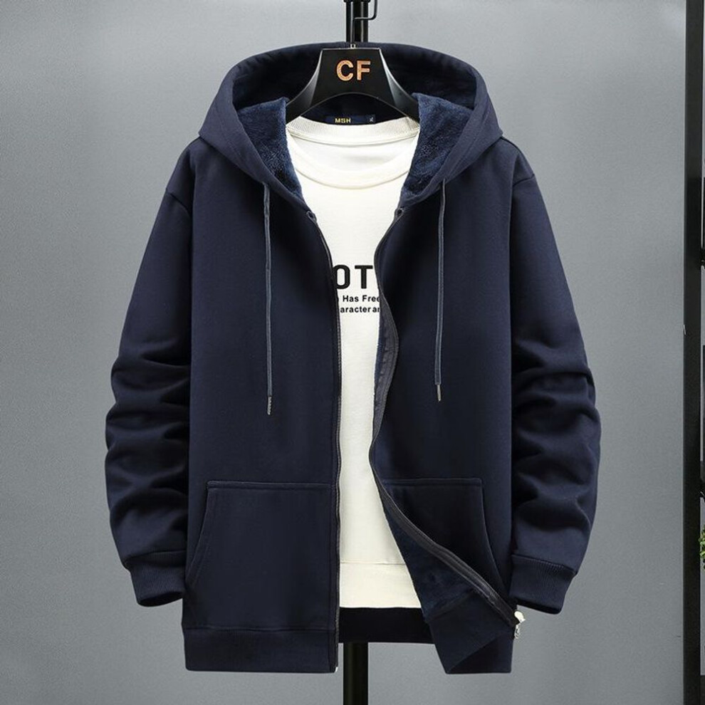 (navy blue, XXXXL) Big Size Hoodie Men Hood Long Sleeve Sweatshirt Male Zip-up Loose Cotton Fleece-lined Casual Top Zipper Large Fat Plus-image-OPC-PMC5X8X-NEW