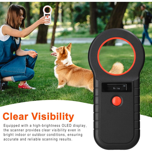 Pet Microchip Reader Scanner 2.4G/BT Wireless RFID Handheld Scanner OLED Display ISO11784/85 FDX-B EMID 128-Data White 2
