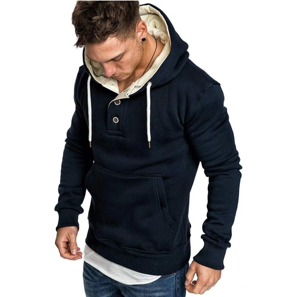 (black, S) Men's Spring And Autumn Sweatshirt Fashion Collar Button Decoration Pullover Hooded Sweatshirt-image-OPC-PMC5Z2F-NEW